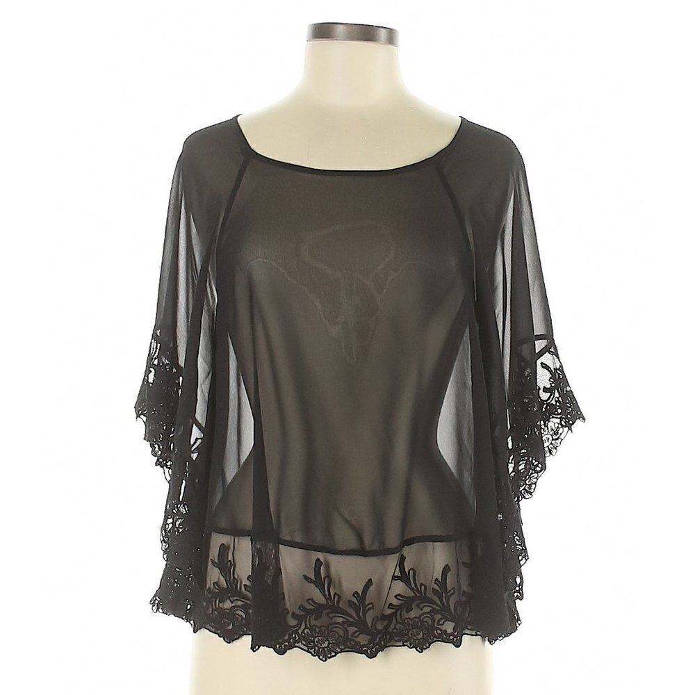 Express Short Sleeve Black Transparent Blouse SP